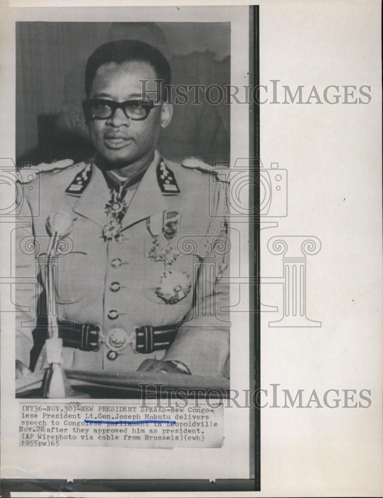 1955 Press Photo New Congolese President Lieutenant General Joseph Mobuto - Historic Images