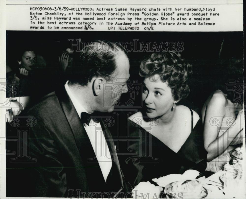 1959 Press Photo Actress Susan Hayward Husband Floyd Eaton Chackley Golden Globe - Historic Images