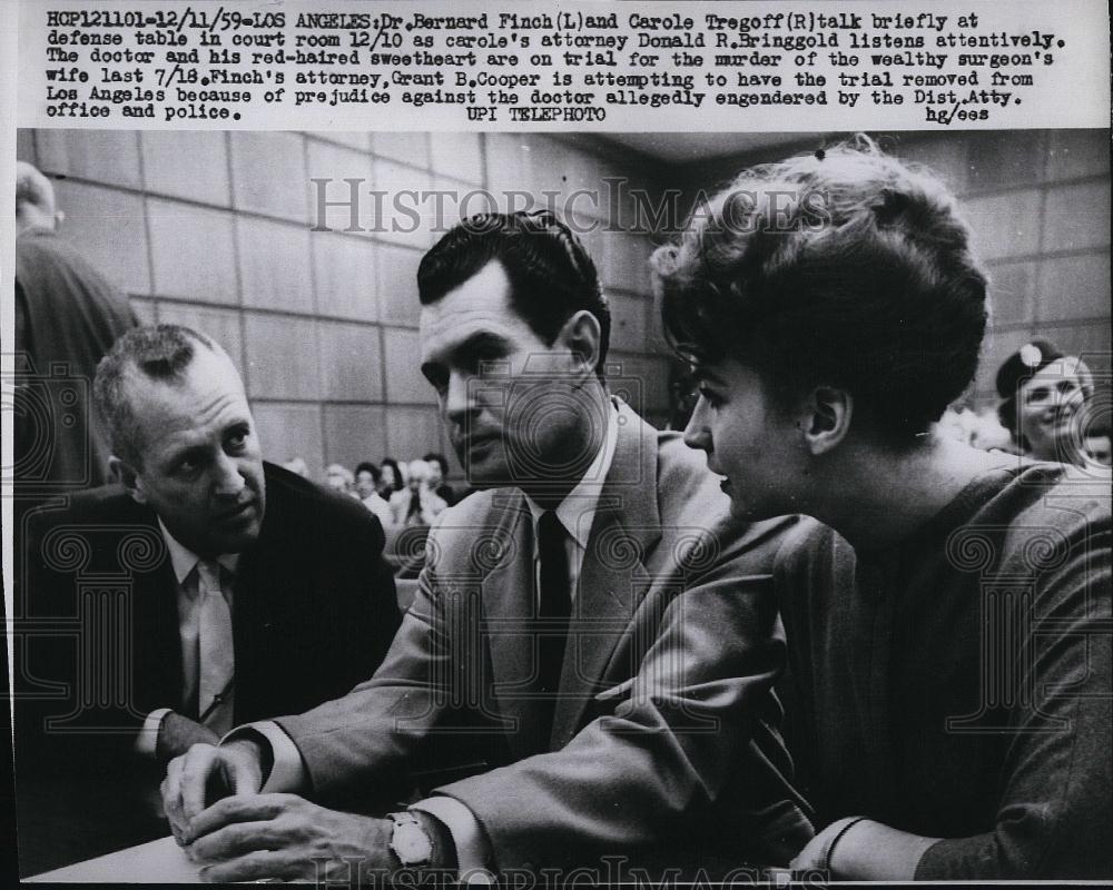 1959 Press Photo Dr Bernard Finch &amp; Carole Tregoff w/ Atty Donald Bringgold - Historic Images