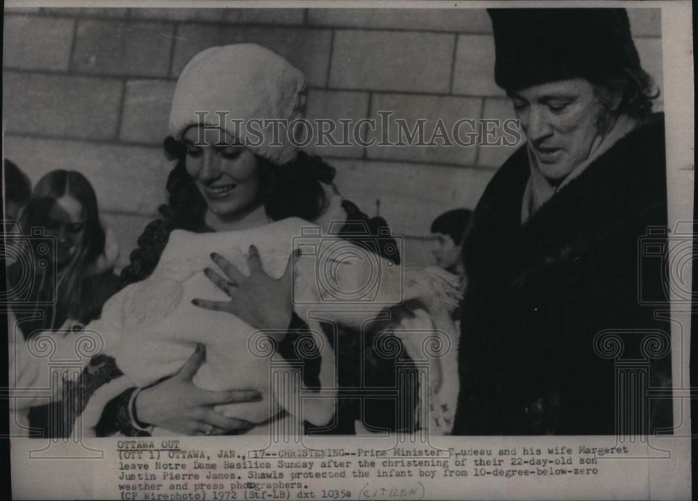 1972 Press Photo Prime Minister Trudeau with wife at their son Christening - Historic Images