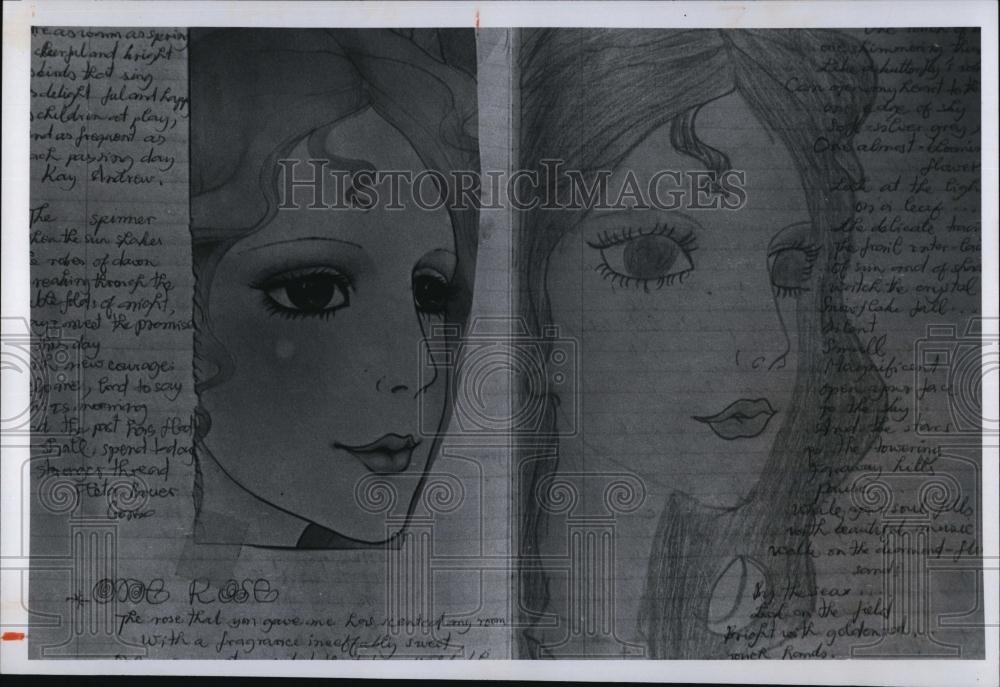 1976 Press Photo page from Josephine Tran&#39;s Diary show drawing and poetry - Historic Images