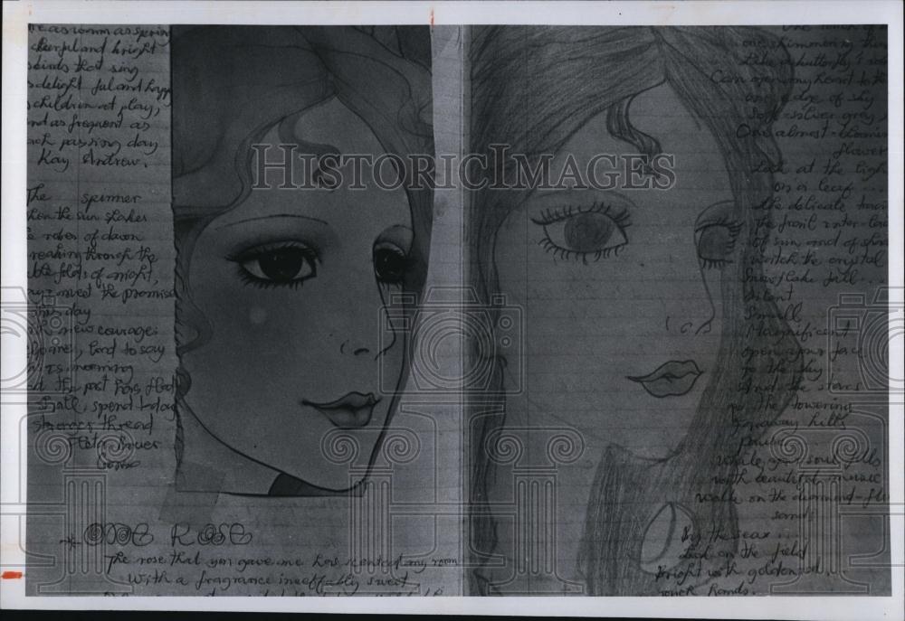 1976 Press Photo page from Josephine Tran's Diary show drawing and poetry - Historic Images