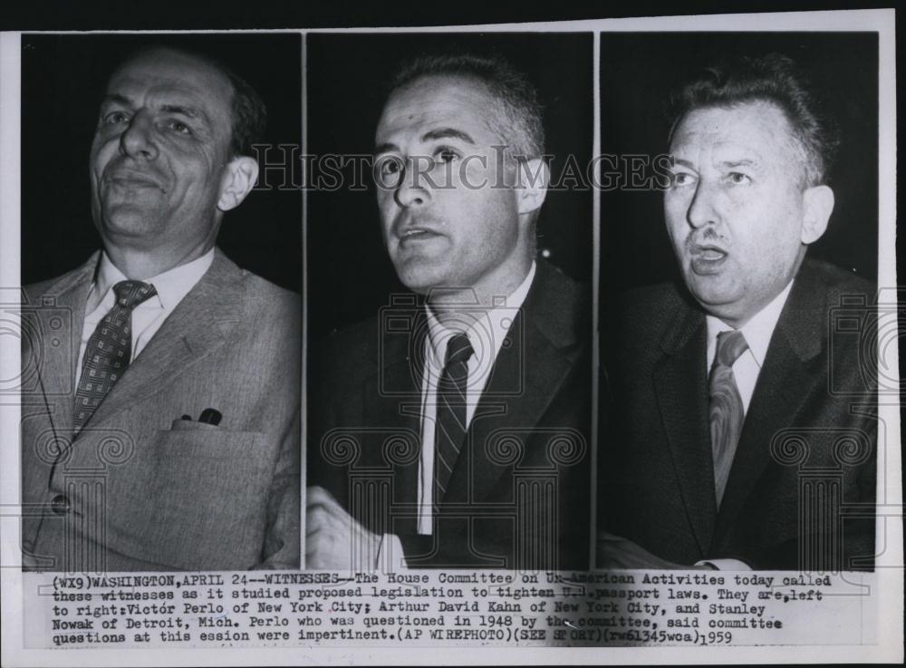 1959 Press Photo Victor Perlo, Aurthur David Kahn, Stanley Nowak - RSL88639 - Historic Images