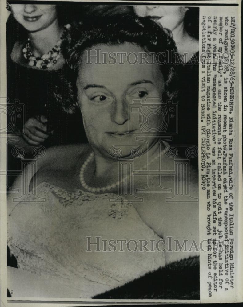 1965 Press Photo Bianca Rosa Wife Of Italian Prime Minister - RSL45069 - Historic Images