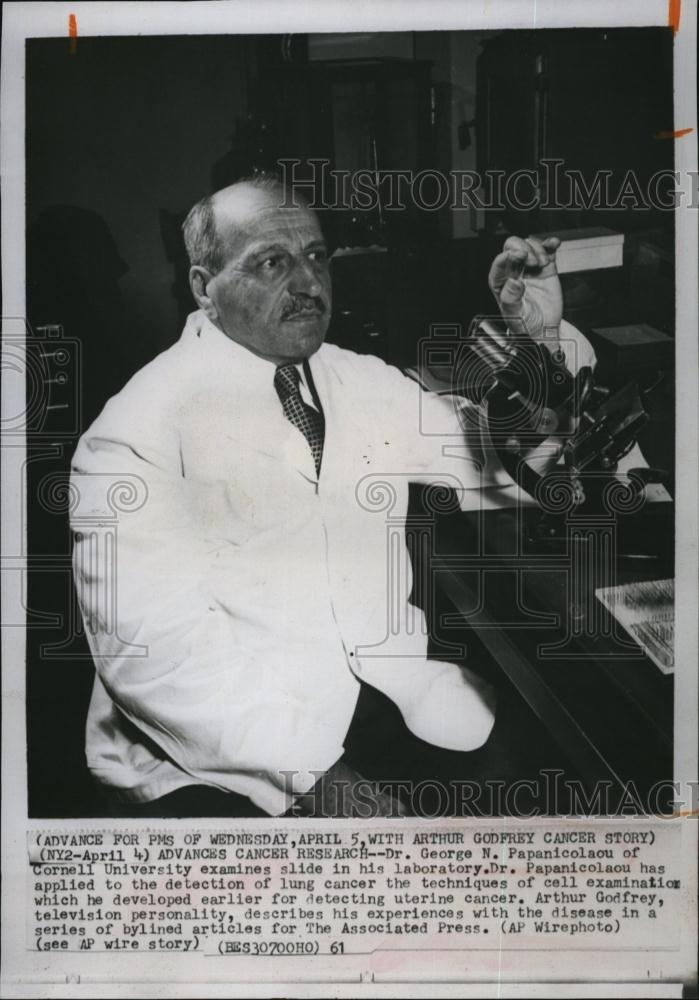 1961 Press Photo Dr George N Papanicolaou of Cornell University - RSL94553 - Historic Images