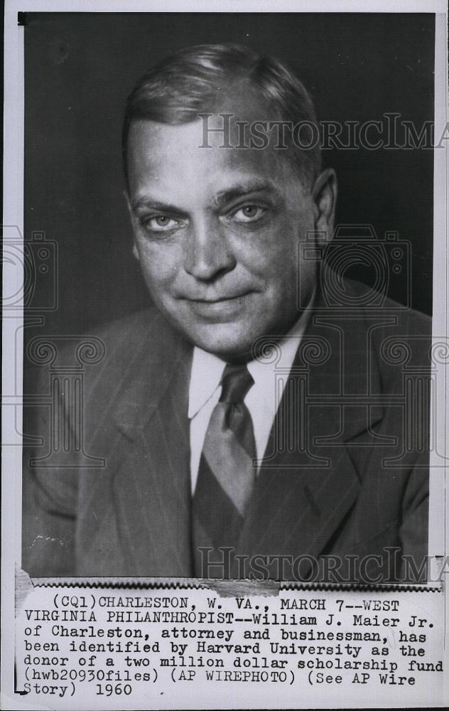 1960 Press Photo Atty William Maier Jr donated $2M Harvard Scholarship fund - Historic Images