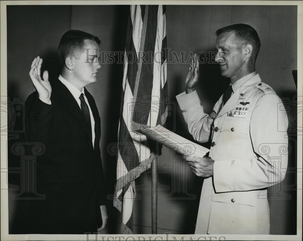 1960 Press Photo Richard Collins Sworn into Service by Uncle, Roger Collins - Historic Images