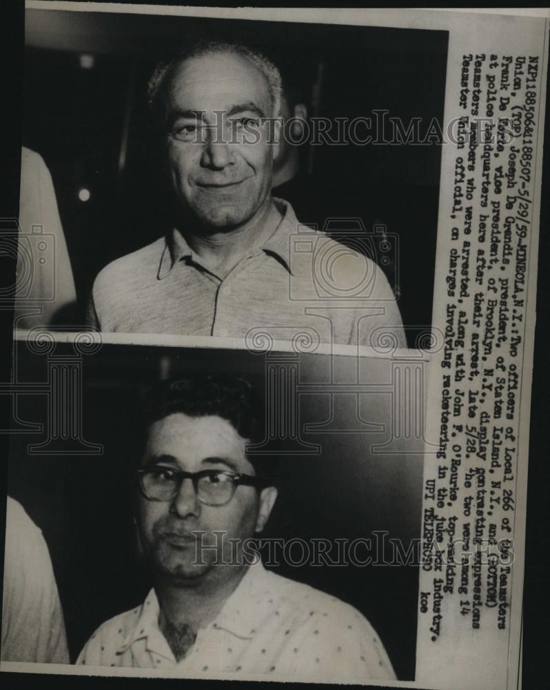 1959 Press Photo Officers of Teamsters Union Joseph De Grandis Frank Da Vorte - Historic Images