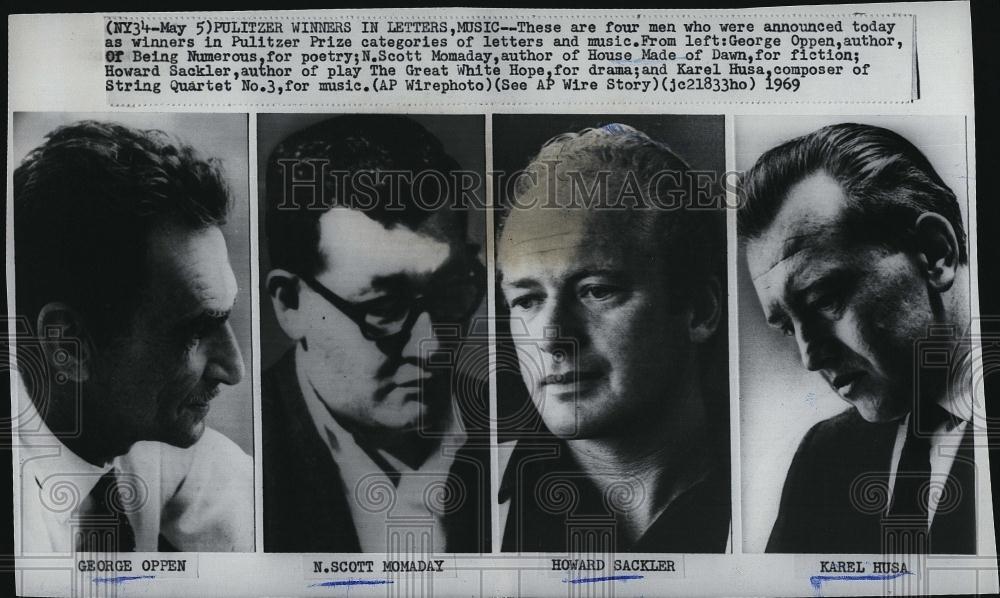 1969 Press Photo Pulitzer Prize winners, Geo Oppen,N S Momaday,H Sackler,K Husa - Historic Images