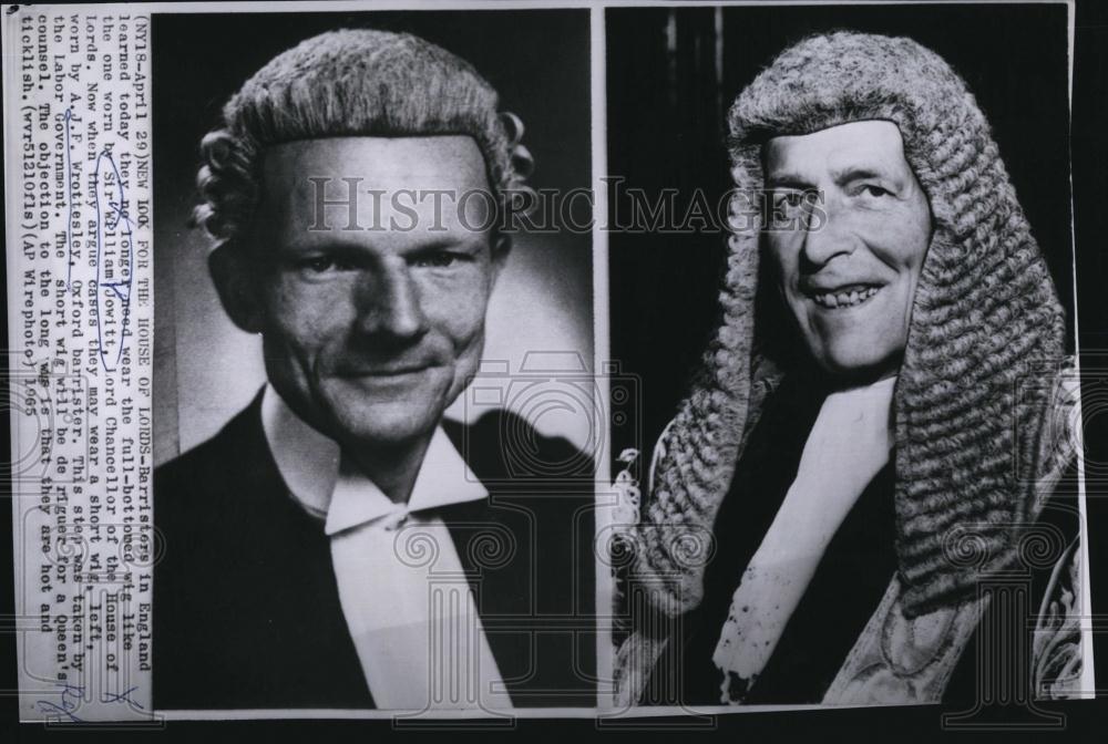 1965 Press Photo Sir W Jowitt & A Wrottesley on new look for House of Lords - Historic Images