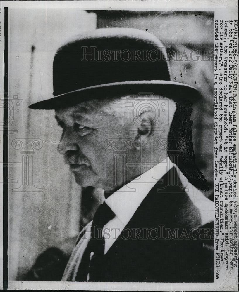 1960 Press Photo Sir Arthur Penn treasurer Queen Elizabeth household - RSL81859 - Historic Images