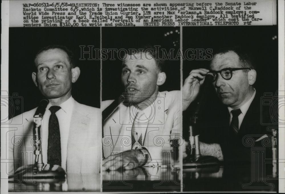 1958 Press Photo Max Perlman, Karl E Deibel, Ben Kusher - RSL88645 - Historic Images