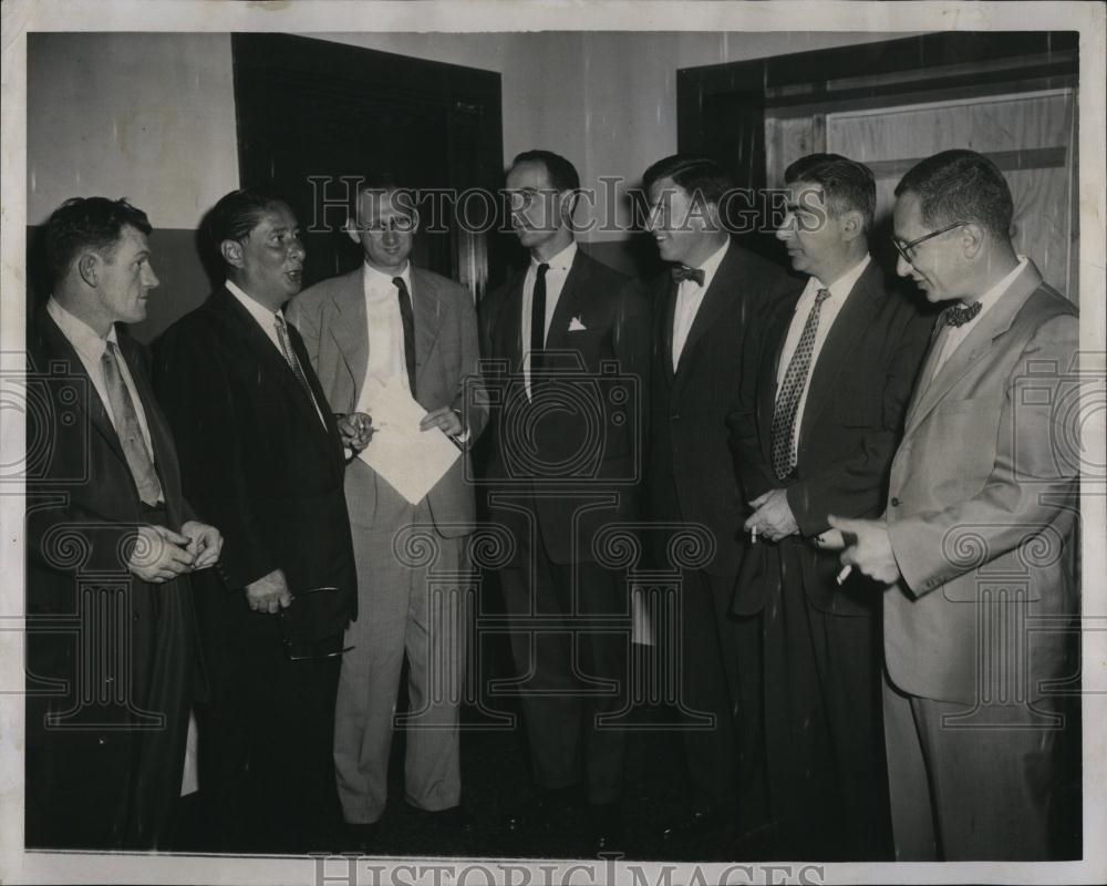 1956 Press Photo Brinks rial Atty&#39;s McDonough, Paul Smith, Henry Sontag - Historic Images