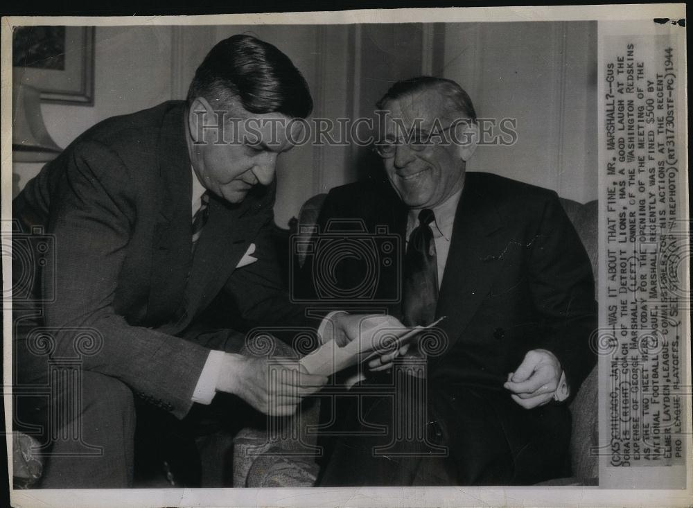 1960 Press Photo Coach Dorais of Lions and George Marshall owner of WA Redskin - Historic Images
