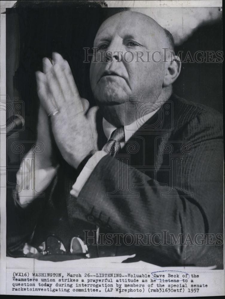 1957 Press Photo Dave Beck President Teamsters Union Senate Racketeering Comm - Historic Images