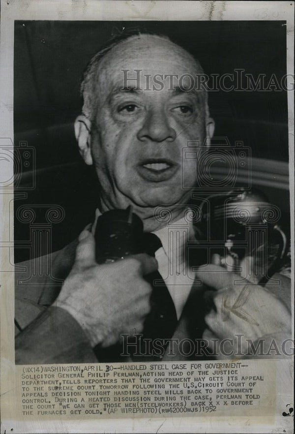 1952 Press Photo General Philip Perlman Acting Head Of Justice Dept ...