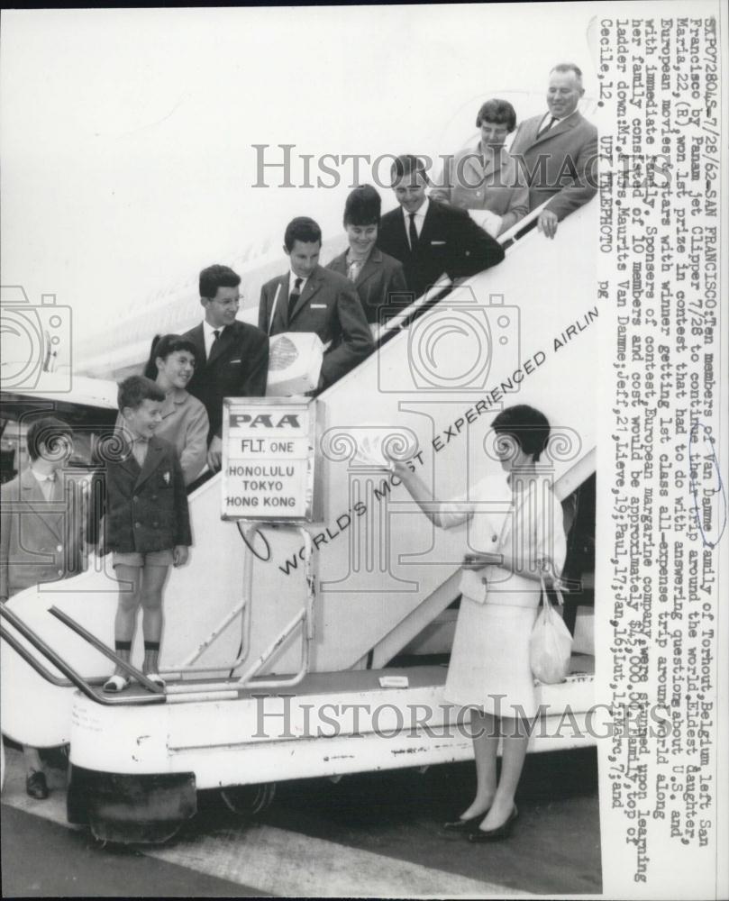 1962 Press Photo members of Van Damme family leaving San Francisco Jeff, Lieve, - Historic Images