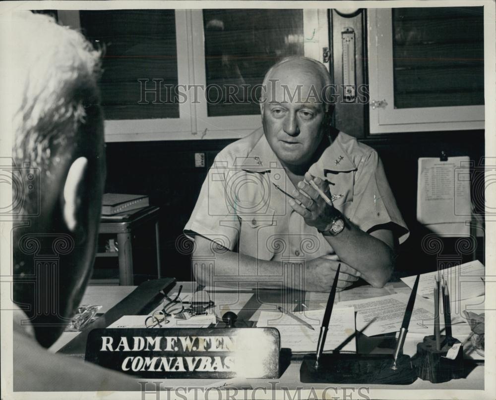 1960 Press Photo Adm Frank Fenno Sits on Powder Keg - RSL00495 - Historic Images
