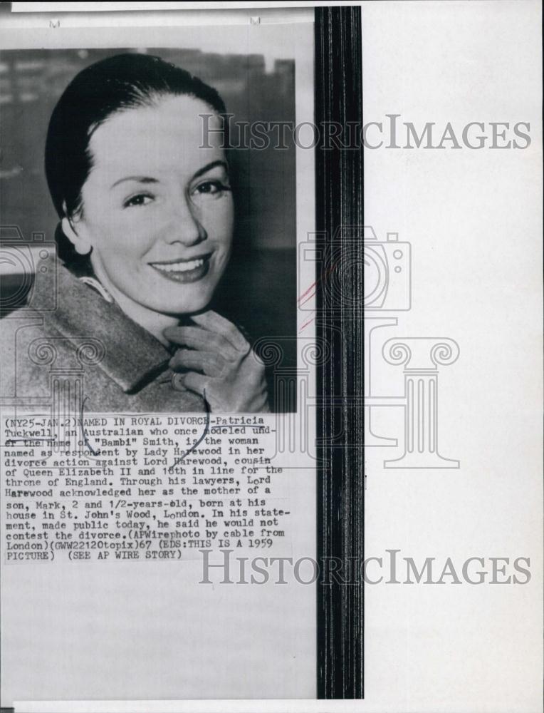 1959 Press Photo Patricia Tuckwell, Mistress of Lord Harewood, named in divorce - Historic Images