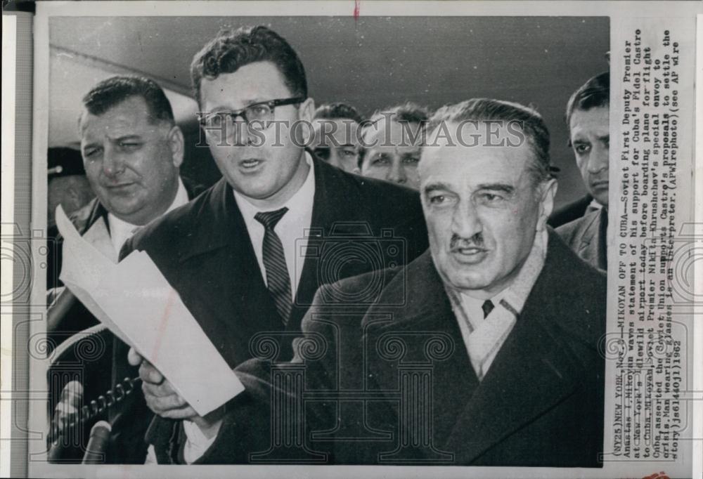 1962 Press Photo Soviet First Deputy Premier Anastas Mikoyan Support Cuba Castro - Historic Images