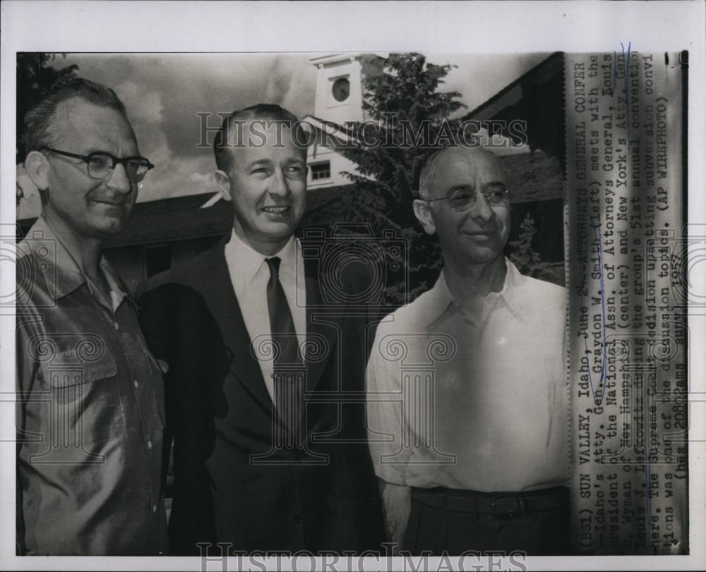 1957 Press Photo Idaho Atty Gen Graydon Smith Louis Wyman Louis Lefkowitz - Historic Images