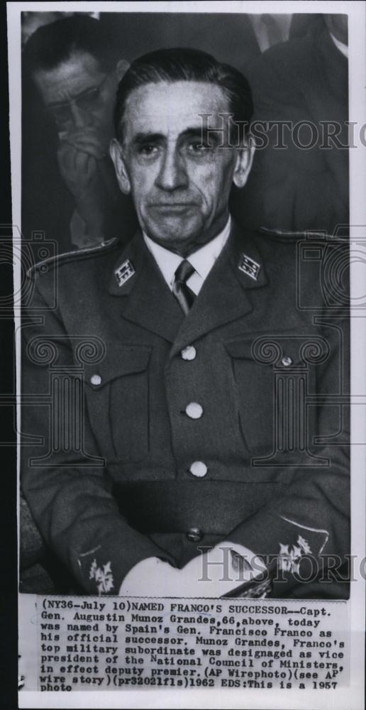 1957 Press Photo Capt Gen Augustin Munoz Spain's GenFranco's Successor - Historic Images
