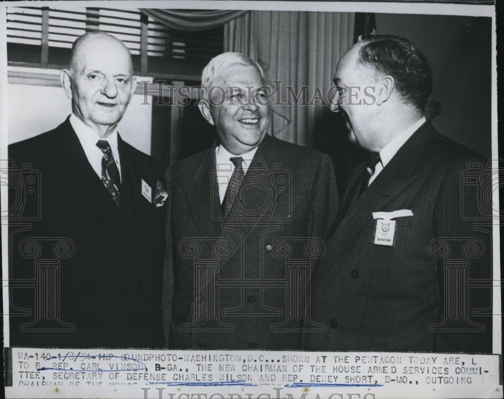 1954 Press Photo Rep Carl Vinson, Sec of Defense Charles Wilson, Rep D Short - Historic Images