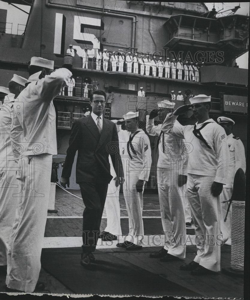 1959 Press Photo King Badouin of Belgium Aboard Carrier Ship Randolph - Historic Images