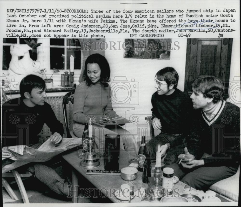 1968 Press Photo US Sailors who jumped ship in Japan with Actor Gosta Ekman Jr - Historic Images