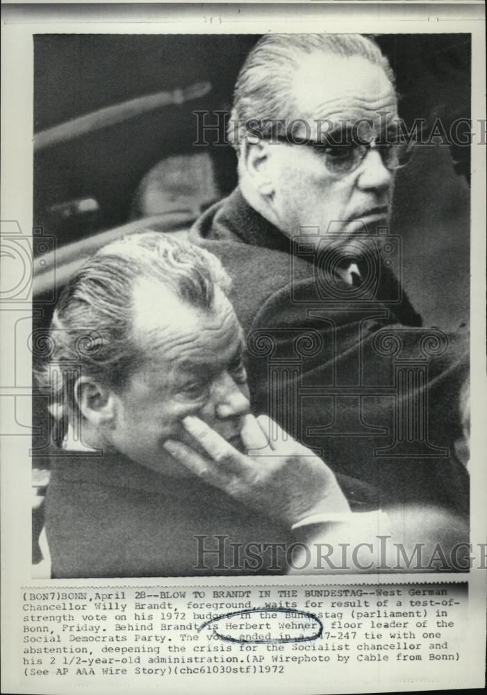 1972 Press Photo West German Chancellor Willy Brandt &amp; Herbert Wehner - Historic Images