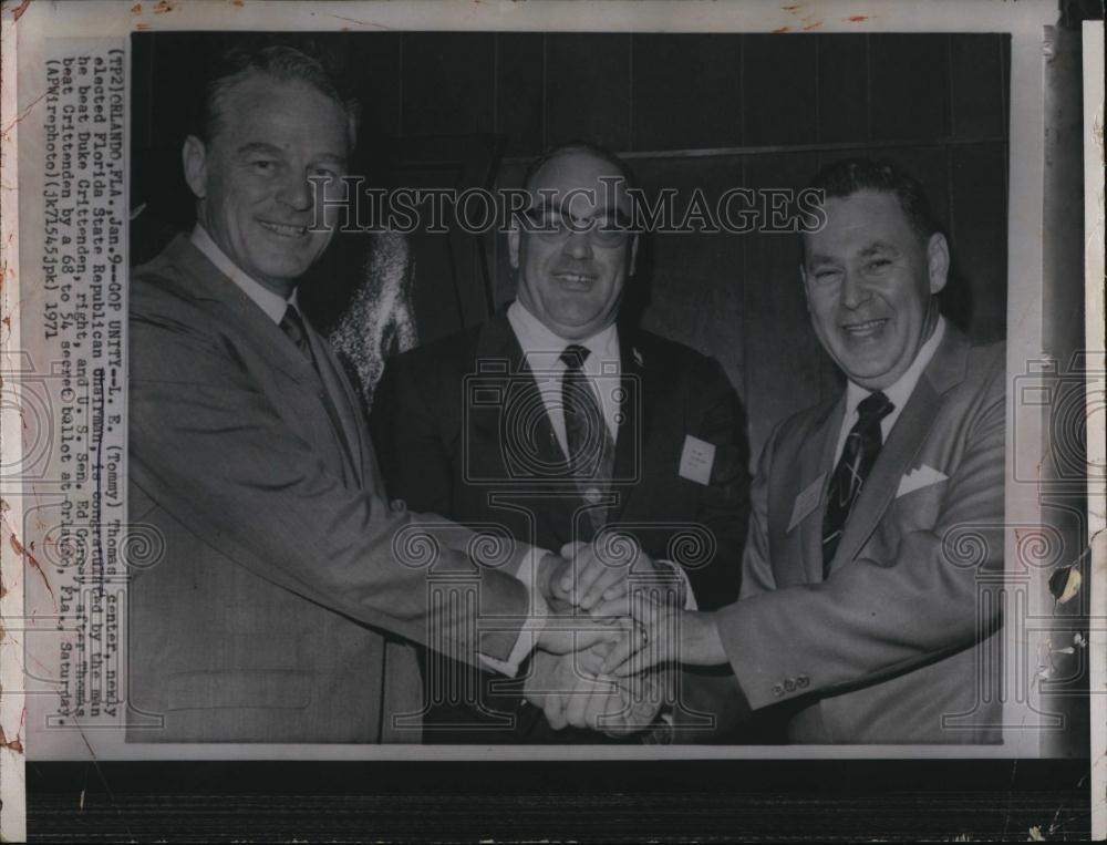 1971 Press Photo L E Tommy Thomas, Florida Congress, Duke Crittenden, Ed Gurney - Historic Images