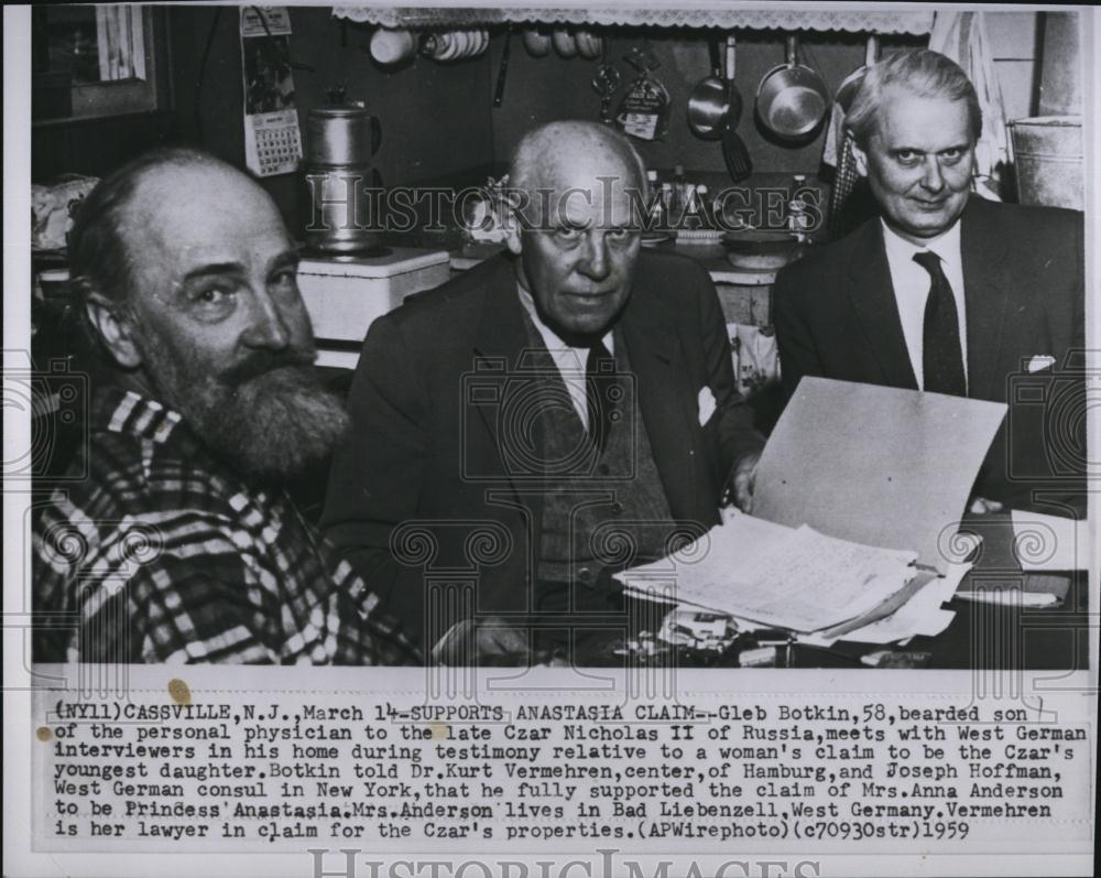 1959 Press Photo Gleb Bokin supports Anna Anderson's claim of being Czar Nichola - Historic Images