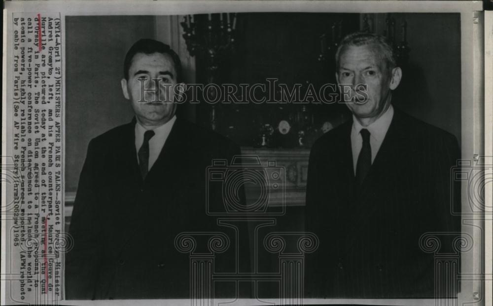 1965 Press Photo Soviet Foreign Minister Andrei Gromyko, Maurice De Murville - Historic Images