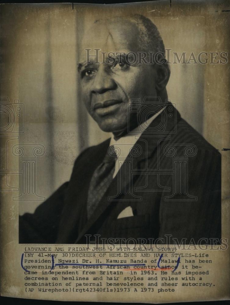 1973 Press Photo President Ngwazi Dr H Kamuzu BAnda Malawa - RSL93889 - Historic Images