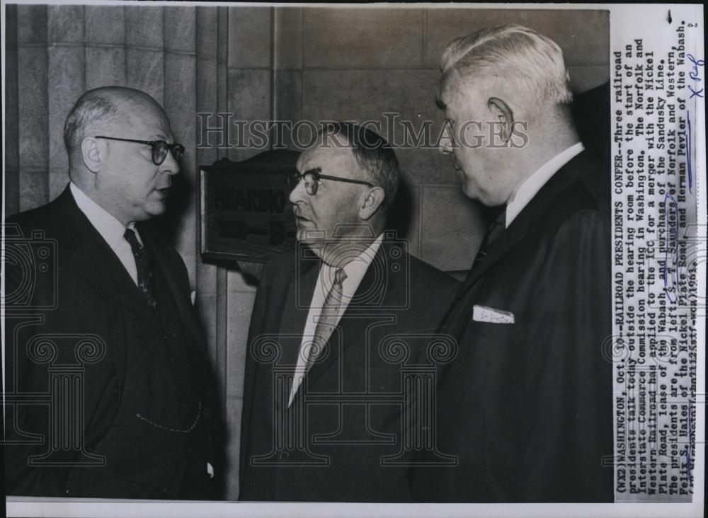 1961 Press Photo ST Saunders, Felix S Hales, Herman Pevler, Railroad President - Historic Images