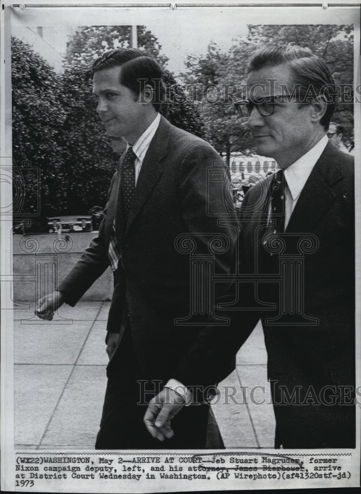 1973 Press Photo Jeb Stuart Magruder & his atty James Bierbower in Washington DC - Historic Images