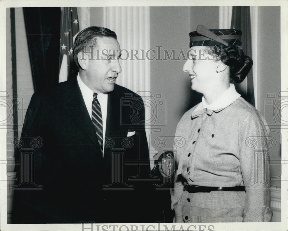 1957 Press Photo Gov Furcolo with Secretary of the Year Katherine Faulkner - Historic Images