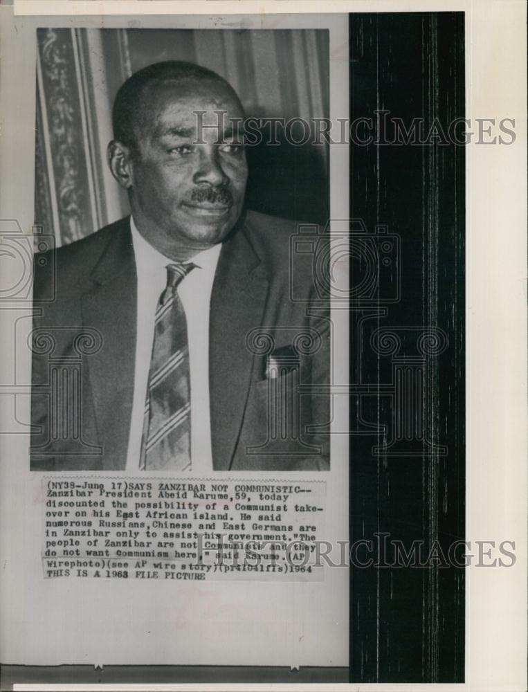 1964 Press Photo Zanzibar President Abeid Karume - RSL62171 - Historic Images