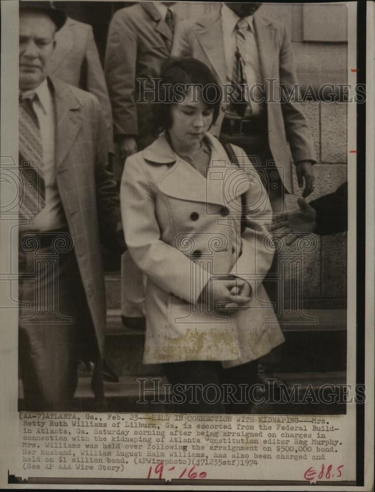 1974 Press Photo Betty Ruth Williams Extortion Reg Murphy Abduction Case - Historic Images