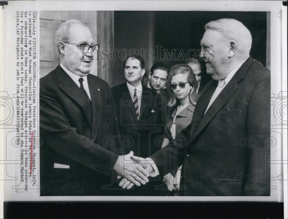 1965 Press Photo Italian President Giuseppe Saragat and Germany&#39;s Ludwig Erhard - Historic Images