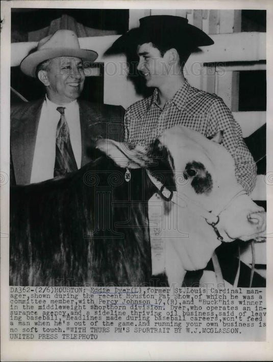 1952 Press Photo St. Louis Cardinals Manager Eddie Dyer & Percy Johnson - Historic Images