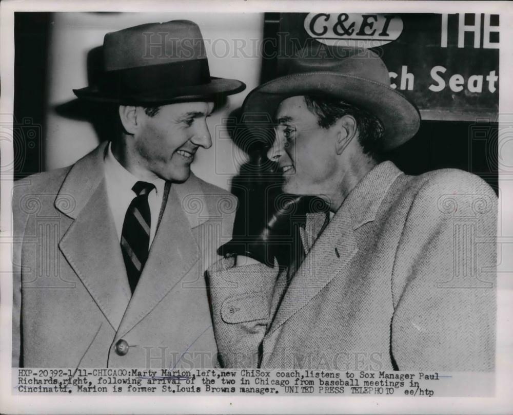 1954 Press Photo Marty Marion, new White Sox Coach, Manager Paul Richards - Historic Images