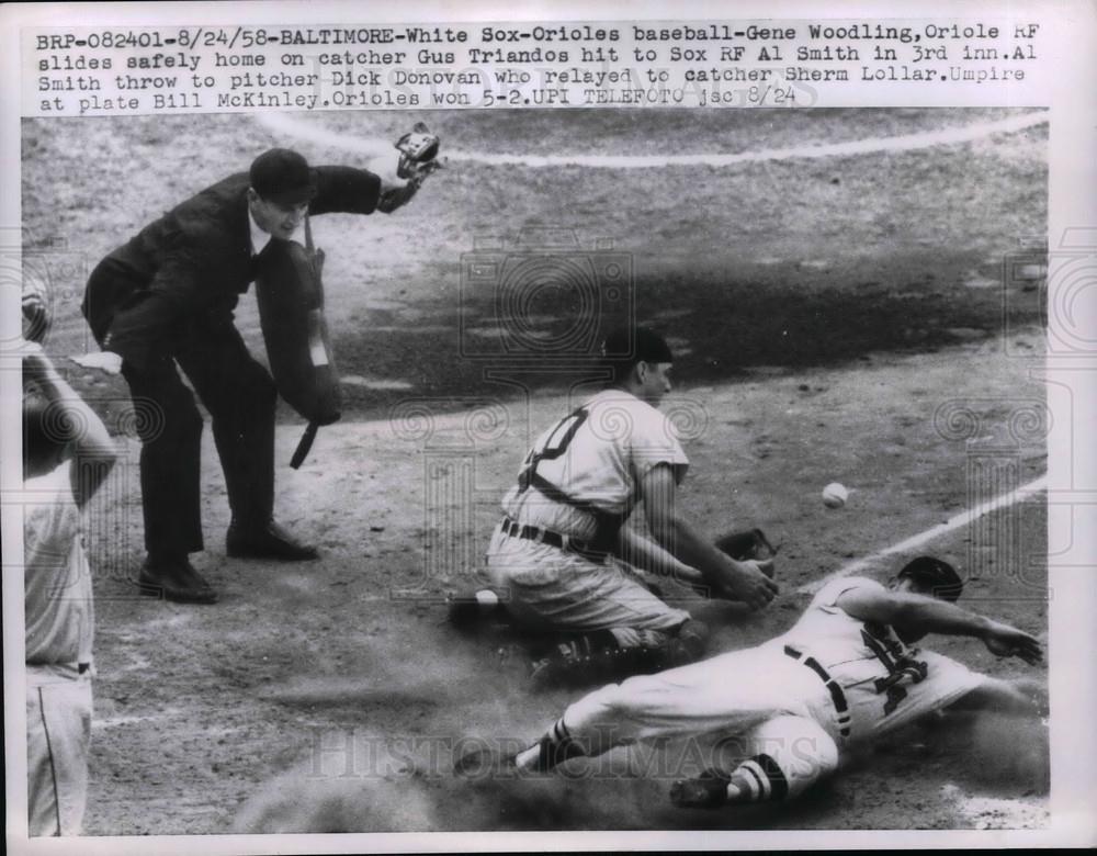 1958 Press Photo Oriole Gene Woodling In Game Against White Sox - Historic Images