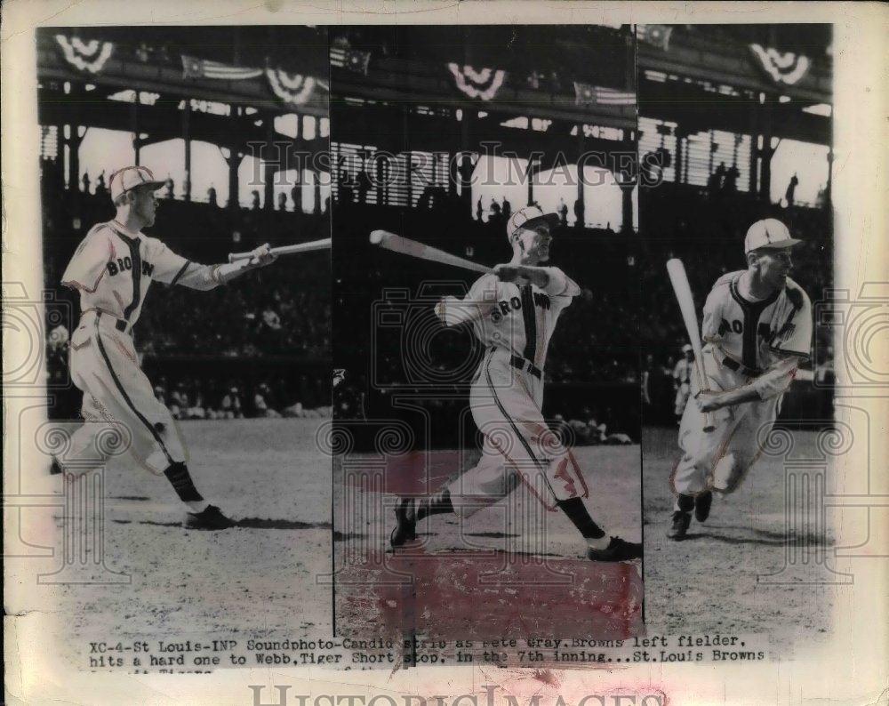 1945 Press Photo St. Louis Browns Left Fielder Hitting Ball - nea06828 - Historic Images