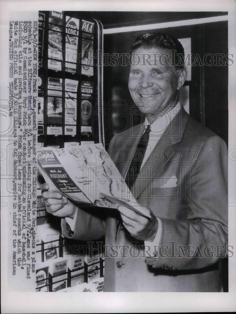 Press Photo Frank Lane, General Manager of the Chicago White Sox - Historic Images