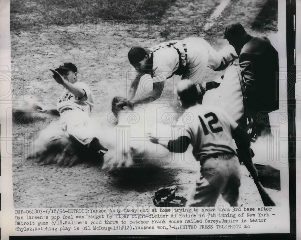 1956 Press Photo Andy Carey and Don Larsen With Al Kaline of Yankees & Tigers - Historic Images