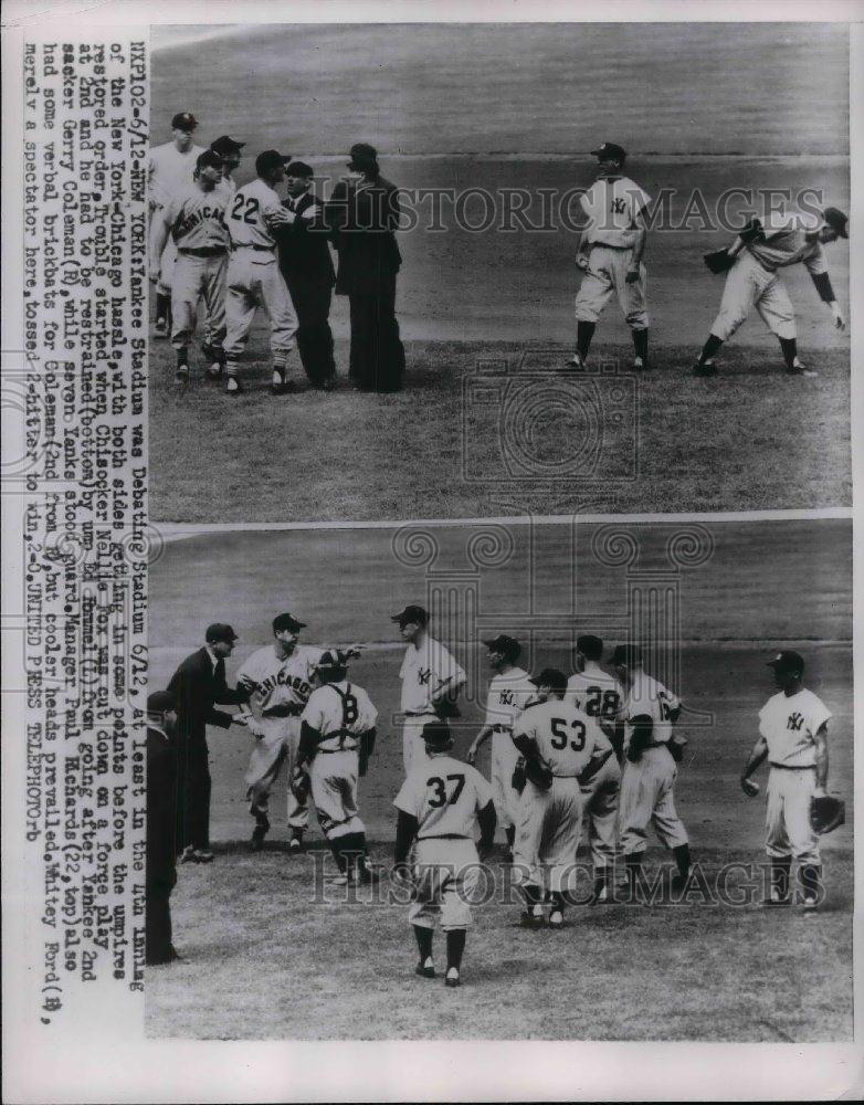 1954 Press Photo Fight Between Yankees &amp; Chicago During 4th Inning - nea03961 - Historic Images