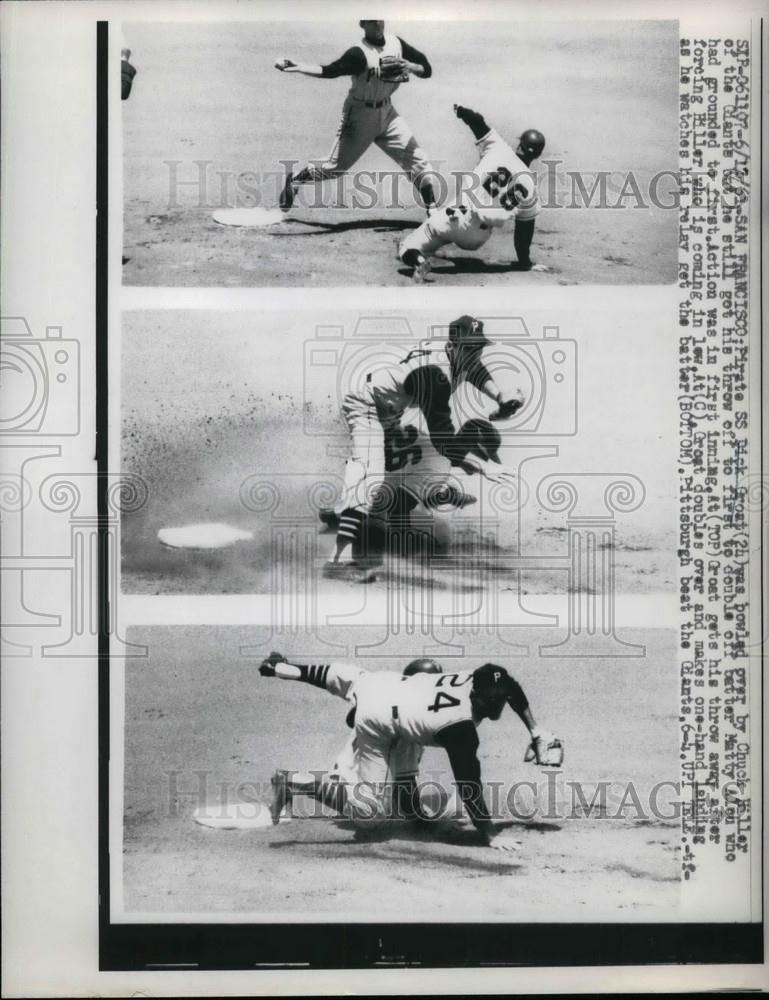 1961 Press Photo Pirate&#39;s Shortstop Dick Groat, Giants&#39; Chuck Hiller - nea03335 - Historic Images