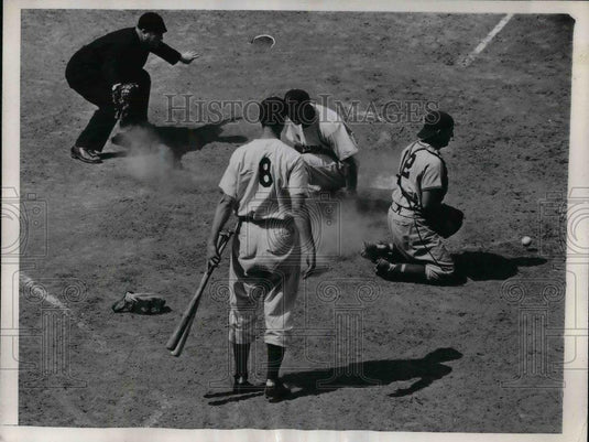1946 Press Photo Dodgers Vs Pirates Dixie Walker Al Lopez Dusty Boggess Howie - Historic Images