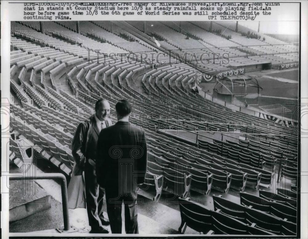 1956 Press Photo Milwaukee Braves Manager Fred Haney & Gen. Manager John Quinn - Historic Images